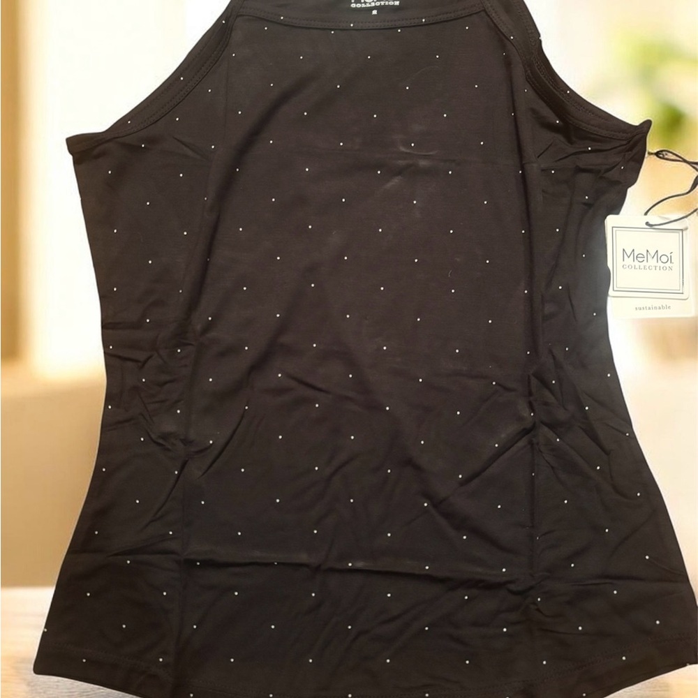 MeMoi Black Rayon from Bamboo Tank Top with Silver Dots NWT